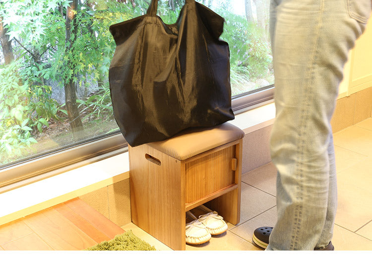 天然木 桐製 ジャバラ扉のスツールボックス 収納付き スツール オットマン 玄関 椅子 イス チェア 腰掛け スツールボックス(代引不可)