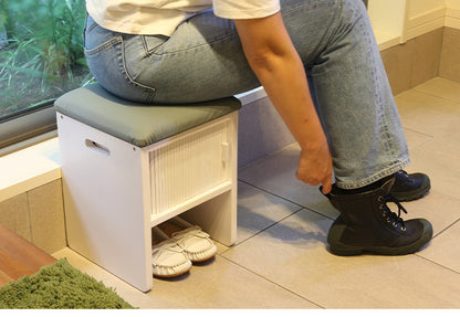 天然木 桐製 ジャバラ扉のスツールボックス 収納付き スツール オットマン 玄関 椅子 イス チェア 腰掛け スツールボックス(代引不可)