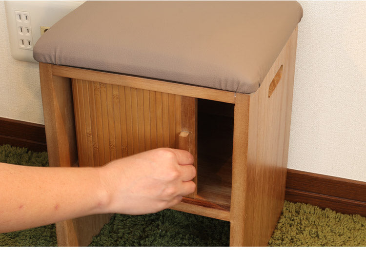天然木 桐製 ジャバラ扉のスツールボックス 収納付き スツール オットマン 玄関 椅子 イス チェア 腰掛け スツールボックス(代引不可)