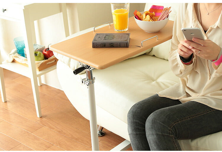 昇降式テーブル 天板角度調節 高さ調節 サイドテーブル 幅60 キャスター テレワーク 在宅 介護 ベッドサイド テーブル 昇降テーブル デスク コの字 ソファテーブル(代引不可)