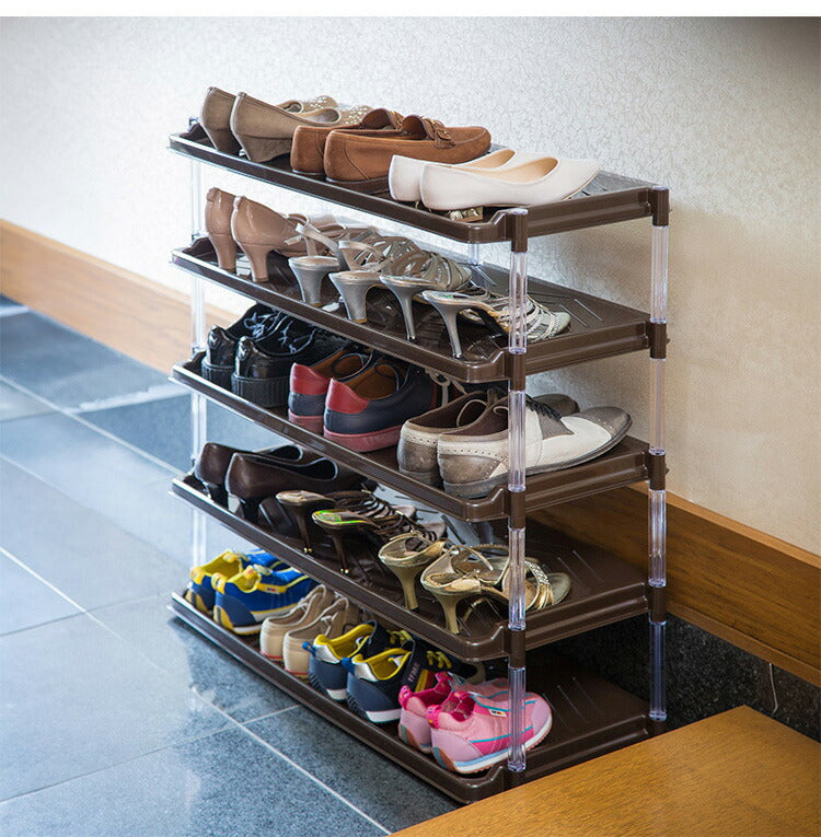 日本製 シューズラック 5段 幅72.5 オープンラック 棚 靴箱 玄関収納 プラスチック クリスタルシューズラック5段トリプル(代引不可)