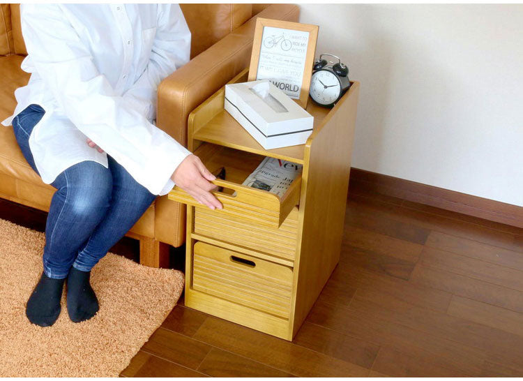 天然木桐材の軽量トレイワゴン 幅30×3段 完成品 隠しキャスター 収納ワゴン トレー 棚 収納 ラック チェスト ワゴン サイドテーブル リビング 寝室 玄関 棚板 可動式 高さ調節可能 トレイ 持ち運び(代引不可)