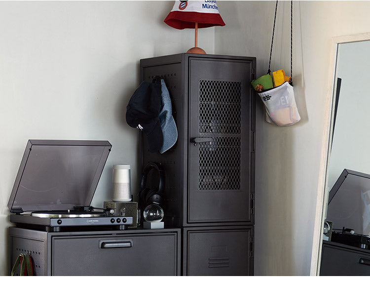 ロッカー風収納ケース メッシュ ペグボード付き 扉 キャビネット ラック 棚 収納ボックス プラスチック収納 フィッツ Fits おしゃれ シンプル(代引不可)