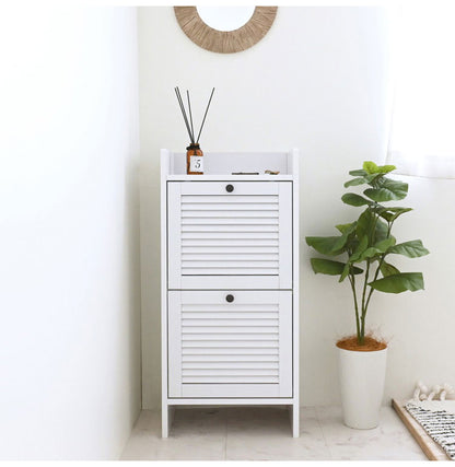 隙間収納 奥行30cm すきま収納 ホワイト 洗面所 ルーバー扉 ランドリー収納 ランドリーボックス 2段 スリム タオル収納 シューズラック 収納棚 縦長 おしゃれ 北欧 スリム収納