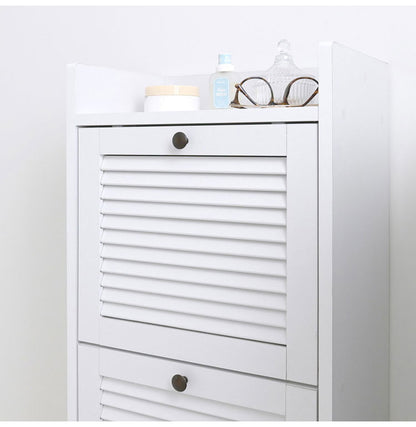 隙間収納 奥行30cm すきま収納 ホワイト 洗面所 ルーバー扉 ランドリー収納 ランドリーボックス 2段 スリム タオル収納 シューズラック 収納棚 縦長 おしゃれ 北欧 スリム収納