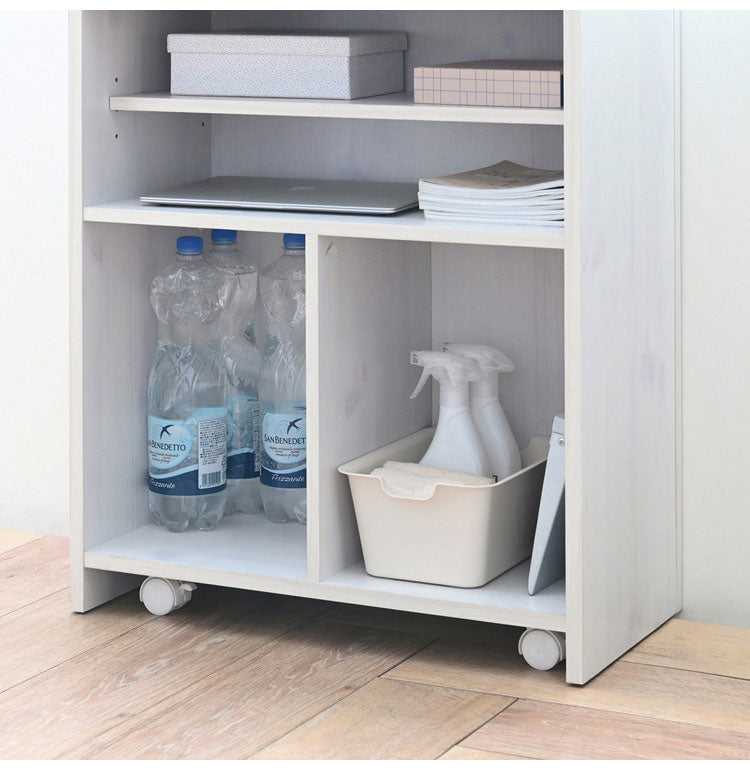 カウンター下収納 奥行30 キッチンホワイト 収納 おしゃれ キャスター ワゴン 幅60 可動棚 キッチンカウンター 隙間収納 ホワイト 木製 シンプル 北欧 スリム かわいい コンパクト