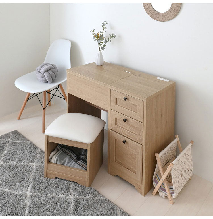 ドレッサー デスク 兼用 ドレッサーデスクグレーナチュラル コンパクト メイク 椅子付き 可愛い おしゃれ かわいい 白 コンセント付き 収納 鏡台 ミラー 女の子 スツール 韓国 木製 幅80cm
