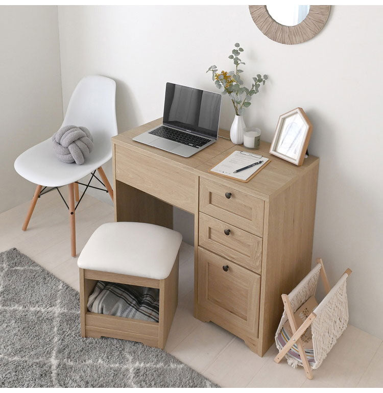 ドレッサー デスク 兼用 ドレッサーデスクグレーナチュラル コンパクト メイク 椅子付き 可愛い おしゃれ かわいい 白 コンセント付き 収納 鏡台 ミラー 女の子 スツール 韓国 木製 幅80cm