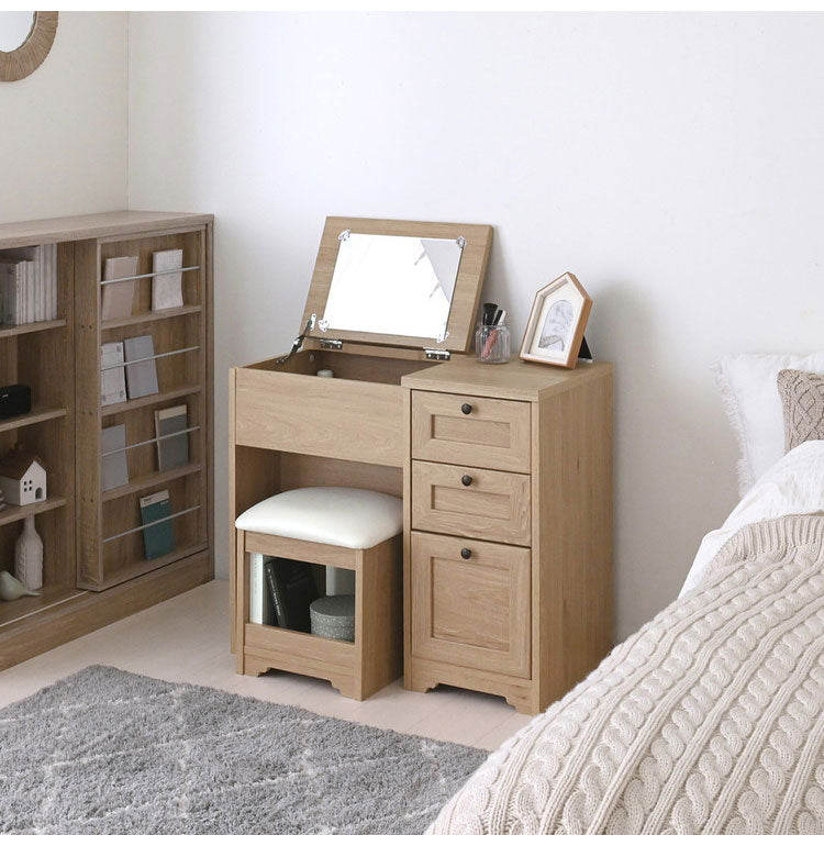 ドレッサー デスク 兼用 ドレッサーデスクグレーナチュラル コンパクト メイク 椅子付き 可愛い おしゃれ かわいい 白 コンセント付き 収納 鏡台 ミラー 女の子 スツール 韓国 木製 幅80cm