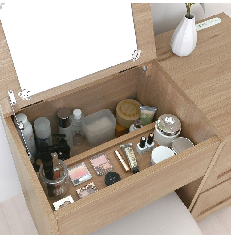 ドレッサー デスク 兼用 ドレッサーデスクグレーナチュラル コンパクト メイク 椅子付き 可愛い おしゃれ かわいい 白 コンセント付き 収納 鏡台 ミラー 女の子 スツール 韓国 木製 幅80cm