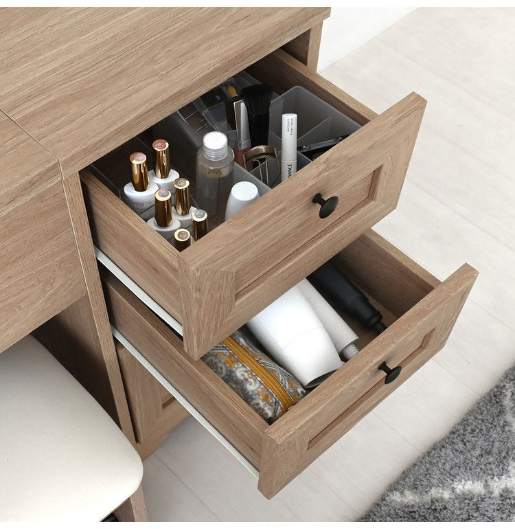 ドレッサー デスク 兼用 ドレッサーデスクグレーナチュラル コンパクト メイク 椅子付き 可愛い おしゃれ かわいい 白 コンセント付き 収納 鏡台 ミラー 女の子 スツール 韓国 木製 幅80cm