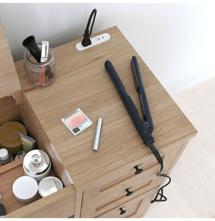 ドレッサー デスク 兼用 ドレッサーデスクグレーナチュラル コンパクト メイク 椅子付き 可愛い おしゃれ かわいい 白 コンセント付き 収納 鏡台 ミラー 女の子 スツール 韓国 木製 幅80cm