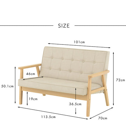 2人掛けソファー 肘付き 幅113.5cm 奥行70cm 高さ72cm 省スペース 合皮 木製 かわいい sofa 北欧 韓国インテリア レトロ シック ROCOLOR ロコラ(代引不可)
