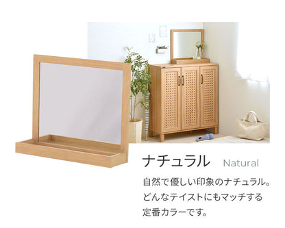 卓上ミラー 木製 幅53cm 単品 置き型 トレー付 収納付 木目 ブラウン アイボリー ナチュラル ホワイト おしゃれ かわいい 北欧 オーク パイン シンプル インテリア 鏡 置き鏡 デスクミラー スタンドミラー(代引不可)