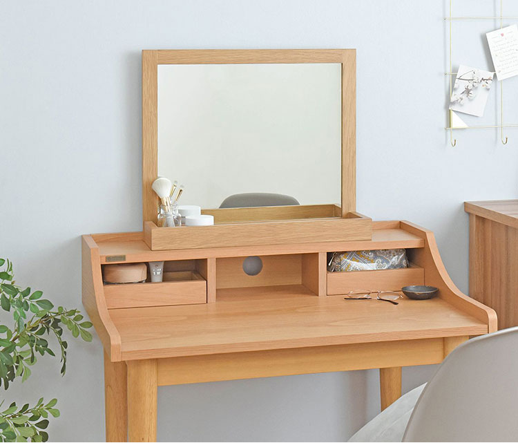 卓上ミラー 木製 幅53cm 単品 置き型 トレー付 収納付 木目 ブラウン アイボリー ナチュラル ホワイト おしゃれ かわいい 北欧 オーク パイン シンプル インテリア 鏡 置き鏡 デスクミラー スタンドミラー(代引不可)