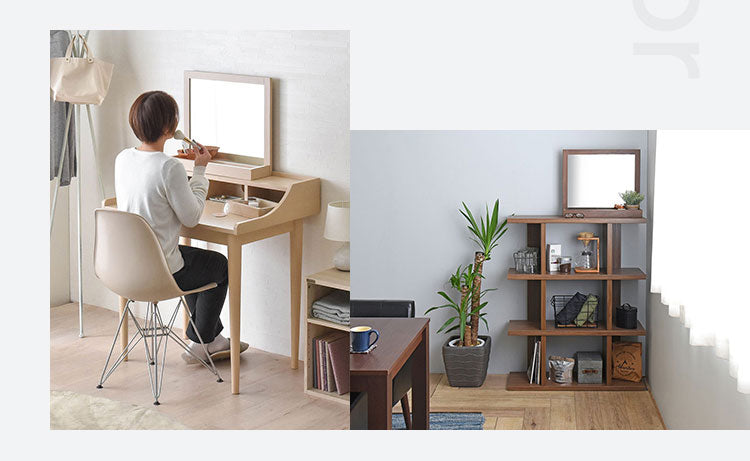 卓上ミラー 木製 幅53cm 単品 置き型 トレー付 収納付 木目 ブラウン アイボリー ナチュラル ホワイト おしゃれ かわいい 北欧 オーク パイン シンプル インテリア 鏡 置き鏡 デスクミラー スタンドミラー(代引不可)