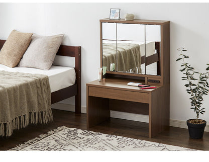 ドレッサー デスク ロータイプ 三面鏡 収納 引き出し 2口 コンセント 幅60 高さ90 ミラー 3面鏡 鏡台 メイク台 化粧台 おしゃれ