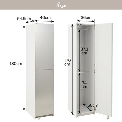 ワードローブ クローゼット 幅40cm ミラー扉 ポール2段 間仕切り 衣類収納 洋服タンス 木製 姿見 チェスト リビング 子供部屋 仕切り ワンルーム 一人暮らし おしゃれ かわいい 新生活 シンプル 寝室