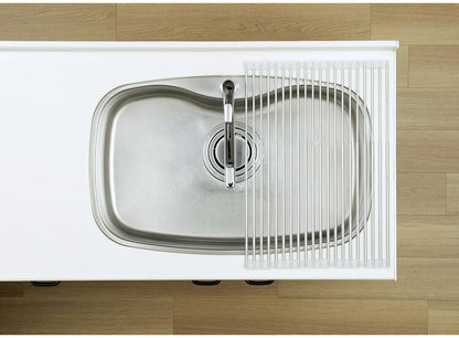 下村企販 日本製 燕三条 たためてしまえる伸縮水切り ワイド 幅36.8~59 奥行39.3 シンクに渡せる 伸縮水切りラック コンパクト シンク上 水切り 食器 野菜 水切りラック 棚 すのこ ステンレス 伸縮式