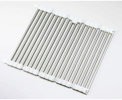 下村企販 日本製 燕三条 たためてしまえる伸縮水切り ワイド 幅36.8~59 奥行39.3 シンクに渡せる 伸縮水切りラック コンパクト シンク上 水切り 食器 野菜 水切りラック 棚 すのこ ステンレス 伸縮式