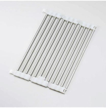 下村企販 日本製 燕三条 たためてしまえる伸縮水切り スリム 幅36.8~59 奥行23.2 シンクに渡せる 伸縮水切りラック コンパクト シンク上 水切り 食器 野菜 水切りラック 棚 すのこ ステンレス 伸縮式