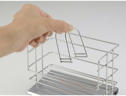 下村企販 日本製 燕三条 斜めトレー付洗剤スポンジラック ミニ 水切りラック 水切りかご ステンレス ラック 棚 シンク周り 整頓 収納 スポンジラック 洗剤ラック キッチン収納