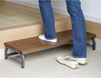 下村企販 日本製 燕三条 耐荷重100kg ラバーウッド踏み台 幅60cm 頑丈 踏み台 ステップ 玄関 台 玄関踏み台 アンティーク調 玄関ステップ 段差 昇降 玄関収納