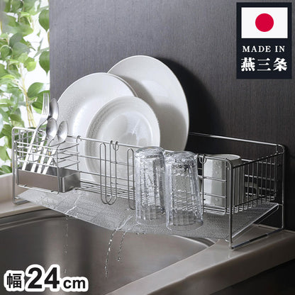 下村企販 日本製 燕三条 水切りラック アクリルトレーの水切り 幅24 奥行54 箸立て・グラス立て 付属 シンクサイド 水が流れる 水切りかご アクリルトレー 透明 おしゃれ