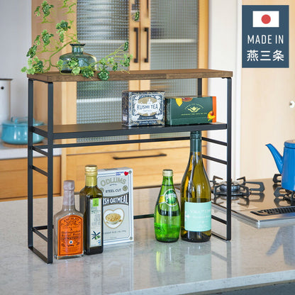 下村企販 日本製 燕三条 ラバーウッドキッチンラック 棚板1段 スリム カウンター上収納 ディスプレイラック 飾り棚 調味料ラック スパイスラック ステンレス キッチンラック