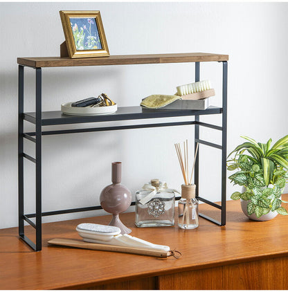 下村企販 日本製 燕三条 ラバーウッドキッチンラック 棚板1段 スリム カウンター上収納 ディスプレイラック 飾り棚 調味料ラック スパイスラック ステンレス キッチンラック