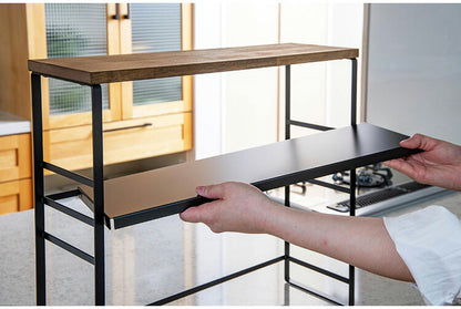 下村企販 日本製 燕三条 ラバーウッドキッチンラック 棚板1段 スリム カウンター上収納 ディスプレイラック 飾り棚 調味料ラック スパイスラック ステンレス キッチンラック