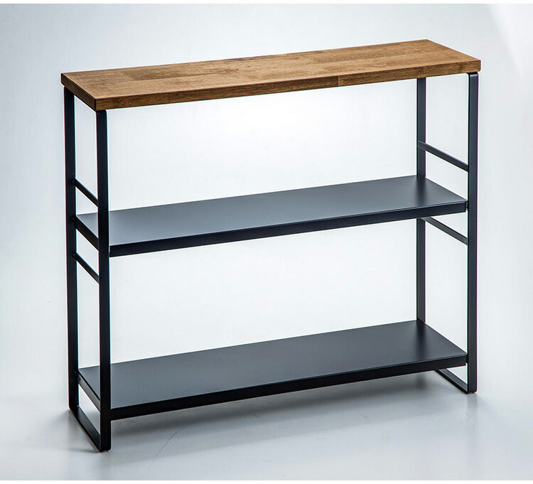 下村企販 日本製 燕三条 ラバーウッドキッチンラック 棚板2段 スリム カウンター上収納 ディスプレイラック 飾り棚 調味料ラック スパイスラック ステンレス キッチンラック