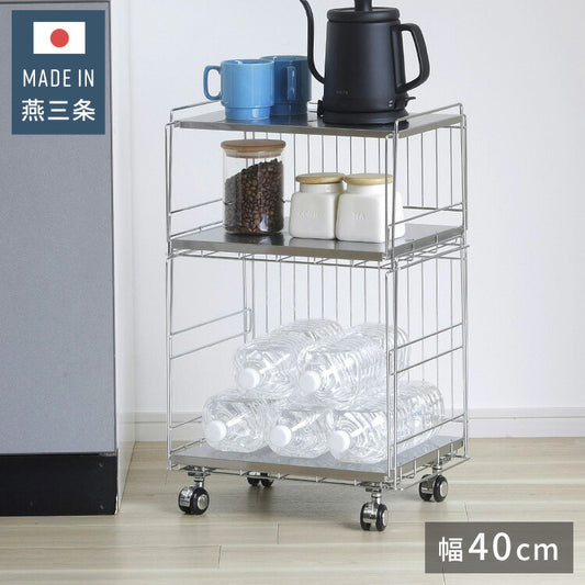 下村企販 日本製 燕三条 ステンレス棚のスタッキングワゴン 2段 キッチンワゴン ストッカー キッチンラック バスケット かご キャスター 頑丈 ステンレス スタッキングワゴン