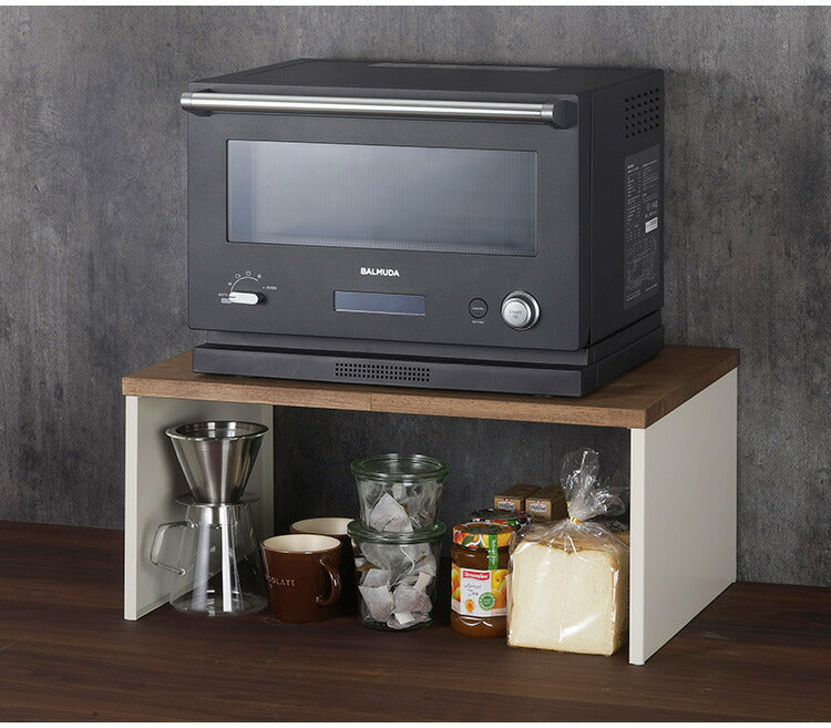 下村企販 日本製 燕三条 耐荷重25kg ラバーウッド天板ラック 幅60 オーブンレンジ対応 コの字 ラック 棚 アイボリー 頑丈 家電ラック レンジラック トースターラック ステンレス