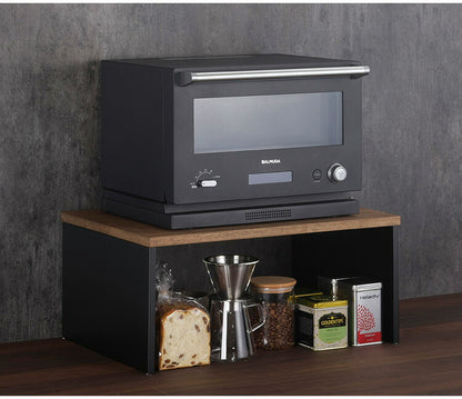 下村企販 日本製 燕三条 耐荷重25kg ラバーウッド天板ラック 幅60 オーブンレンジ対応 コの字 ラック 棚 ブラック 頑丈 家電ラック レンジラック トースターラック ステンレス