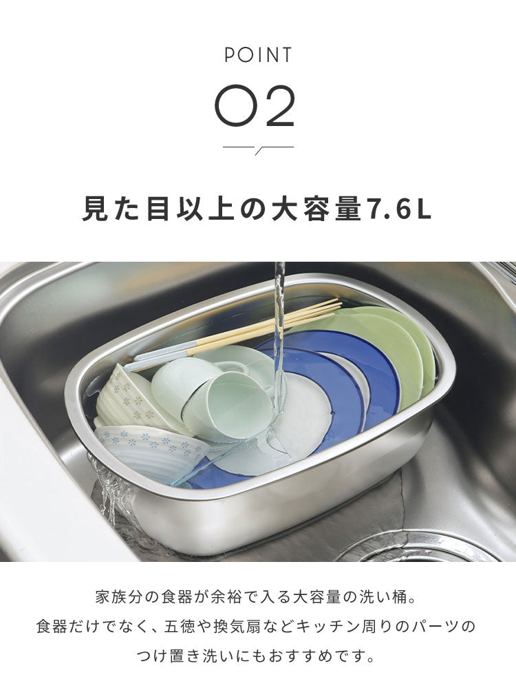 下村企販 日本製 燕三条 水切りかご付き洗い桶 つけ置き洗い用 オールステンレス 水切りかご 水切りラック 洗い桶 ハンドル付き 水切り 穴付き