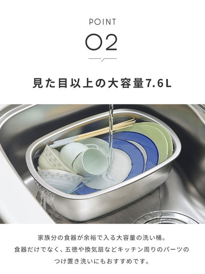 下村企販 日本製 燕三条 水切りかご付き洗い桶 つけ置き洗い用 オールステンレス 水切りかご 水切りラック 洗い桶 ハンドル付き 水切り 穴付き