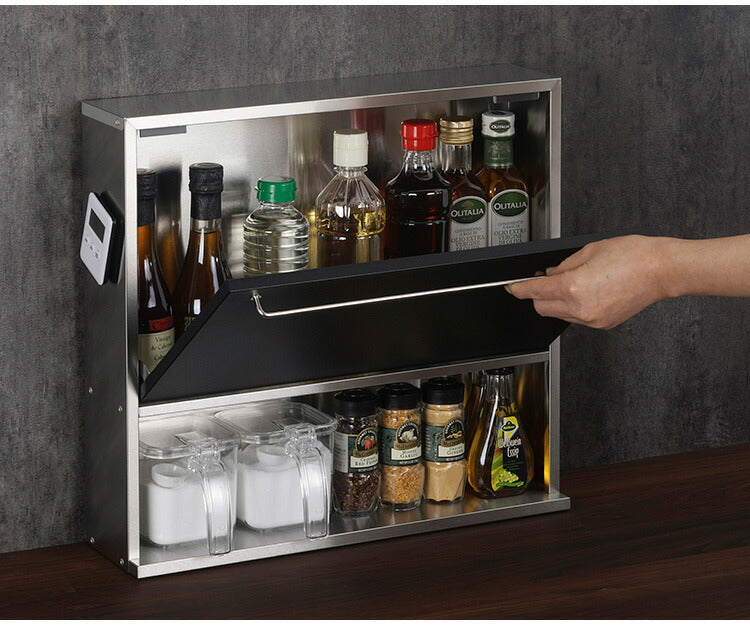 下村企販 日本製 燕三条 隠せるスパイスラック ブラック 調味料ラック 幅45 つや消し仕上げ ステンレス ラック 扉 収納 マグネット対応 おしゃれ スパイスラック キッチンラック