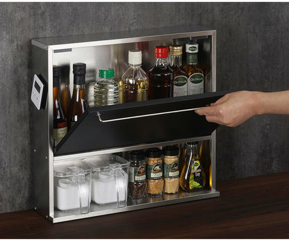 下村企販 日本製 燕三条 隠せるスパイスラック ブラック 調味料ラック 幅45 つや消し仕上げ ステンレス ラック 扉 収納 マグネット対応 おしゃれ スパイスラック キッチンラック