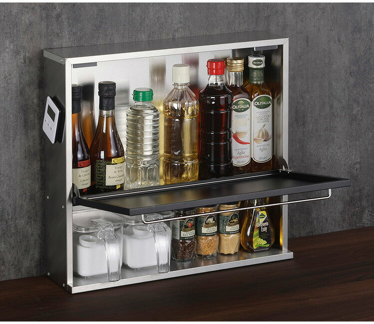 下村企販 日本製 燕三条 隠せるスパイスラック ブラック 調味料ラック 幅45 つや消し仕上げ ステンレス ラック 扉 収納 マグネット対応 おしゃれ スパイスラック キッチンラック