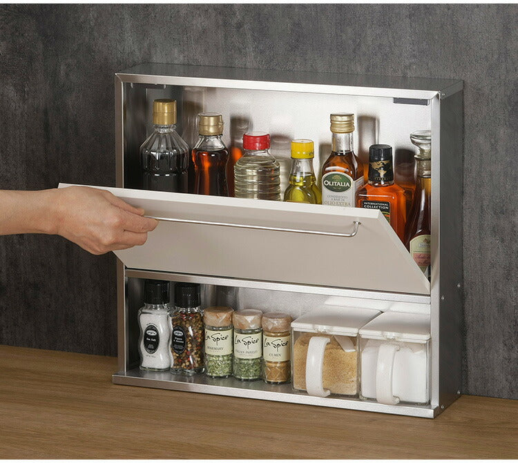 下村企販 日本製 燕三条 隠せるスパイスラック ホワイト 調味料ラック 幅45 つや消し仕上げ ステンレス ラック 扉 収納 マグネット対応 おしゃれ スパイスラック キッチンラック