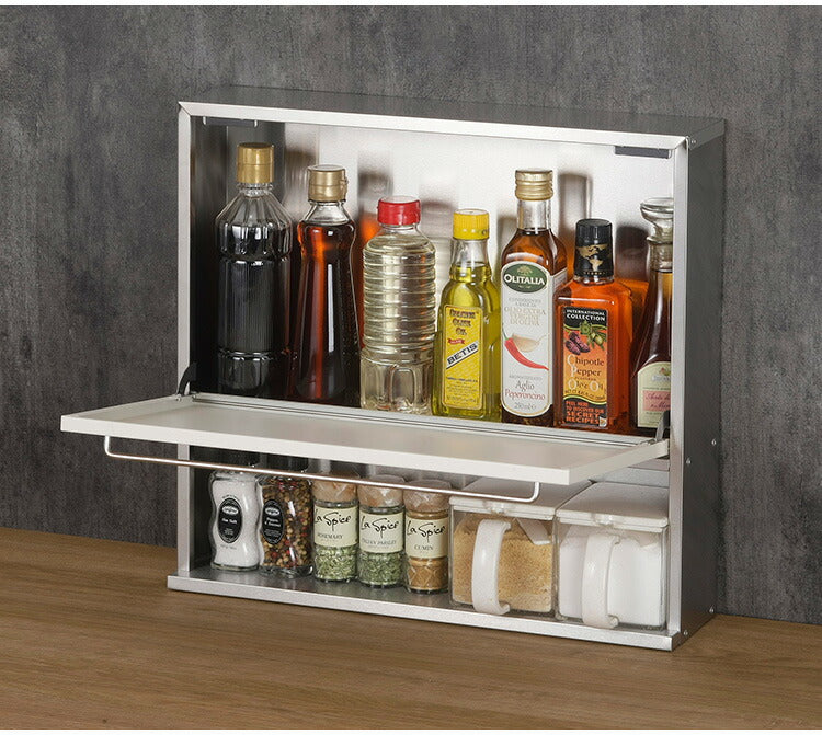 下村企販 日本製 燕三条 隠せるスパイスラック ホワイト 調味料ラック 幅45 つや消し仕上げ ステンレス ラック 扉 収納 マグネット対応 おしゃれ スパイスラック キッチンラック