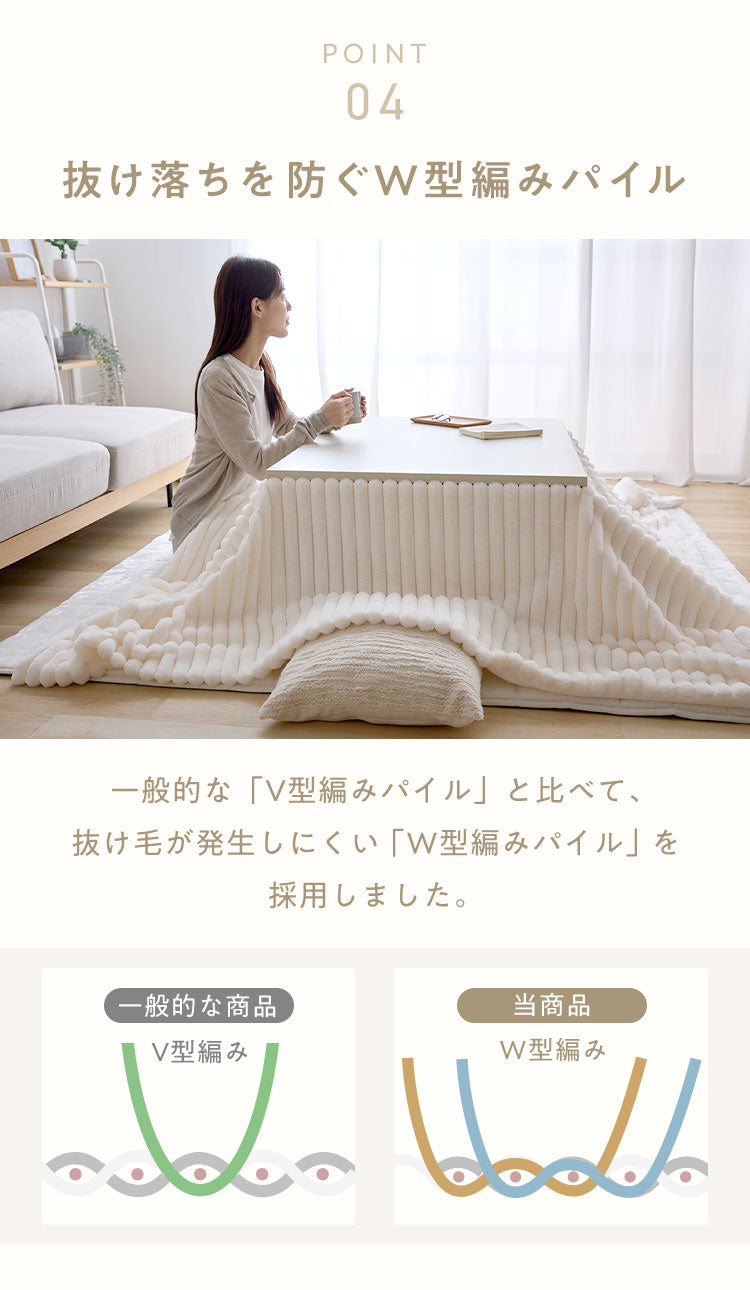 mocone もこもこストライプこたつ布団 正方形 185×185cm こたつ布団 モコモコ ストライプ ふわふわ とろとろ ラビットファー 炬燵 コタツ 冬用 節電 あったか 暖かい かわいい 韓国 おしゃれ