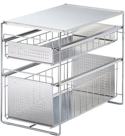 燕三条 シンク下スライド収納ラック 2段 幅25 奥行43.5 高さ35.5 日本製 シンク下 収納 引き出し 引出し ストッカー 食品 スリム すき間収納 隙間収納 ラック 棚 ヨシカワ 1305697