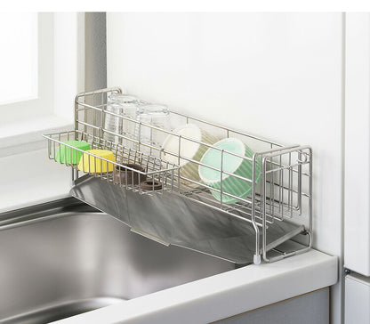 ヨシカワ 日本製 スリムなシンクサイド幅の広がる水切り 伸縮 幅10~17×奥行47cm ステンレス製 燕三条 水切りカゴ 水切りかご スライド水切り 水切りラック Yoshikawa 1306197