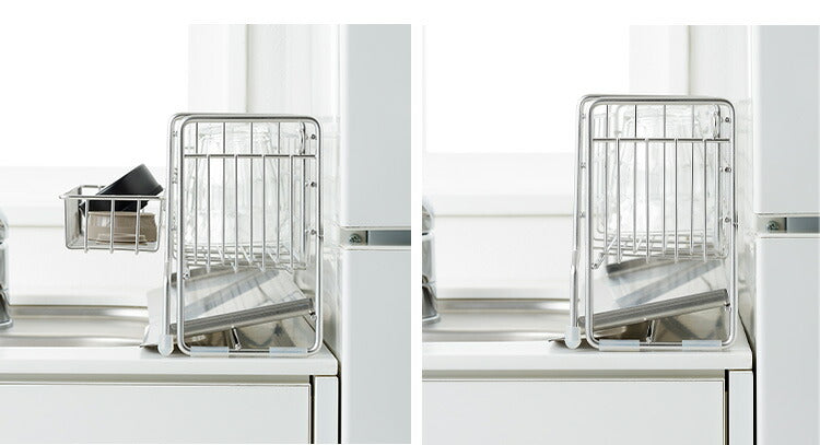 ヨシカワ 日本製 スリムなシンクサイド幅の広がる水切り 伸縮 幅10~17×奥行47cm ステンレス製 燕三条 水切りカゴ 水切りかご スライド水切り 水切りラック Yoshikawa 1306197