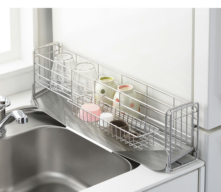 ヨシカワ 日本製 スリムなシンクサイド幅の広がる水切り 伸縮 幅10~17×奥行57cm ステンレス製 燕三条 水切りカゴ 水切りかご スライド水切り 水切りラック Yoshikawa 1306198