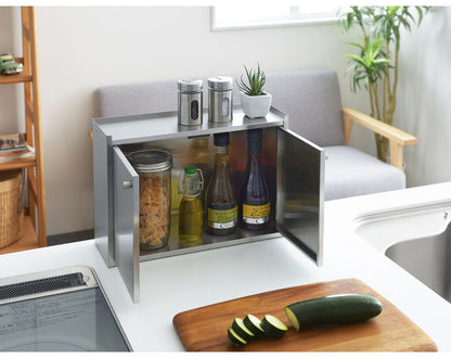 ヨシカワ 日本製 燕三条 Hi! スパイスラック 幅36cm ステンレス製 調味料ラック 扉収納 かんのん開きのステンレス製スパイスラック キッチンラック キッチン収納 Yoshikawa おしゃれ 卓上 ミラー 台所