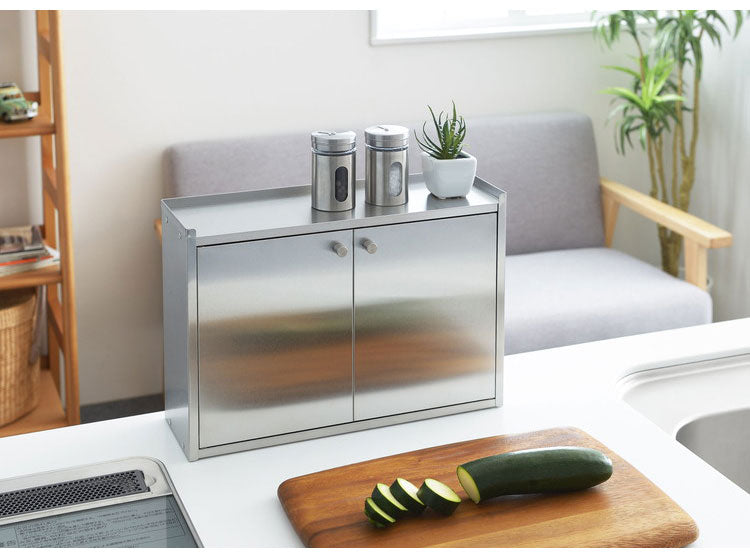 ヨシカワ 日本製 燕三条 Hi! スパイスラック 幅36cm ステンレス製 調味料ラック 扉収納 かんのん開きのステンレス製スパイスラック キッチンラック キッチン収納 Yoshikawa おしゃれ 卓上 ミラー 台所