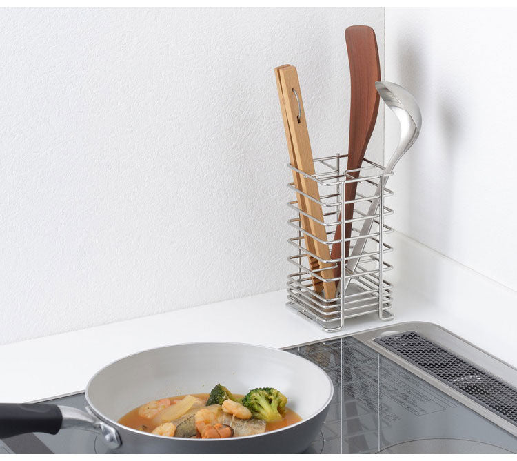 ヨシカワ 日本製 燕三条 Hi! ツールスタンド 仕切り付き カトラリースタンド ステンレス製 隅に置けるスクエア型 四角 ぴったり置けるしかくいツールスタンド キッチン収納 Yoshikawa シンプル